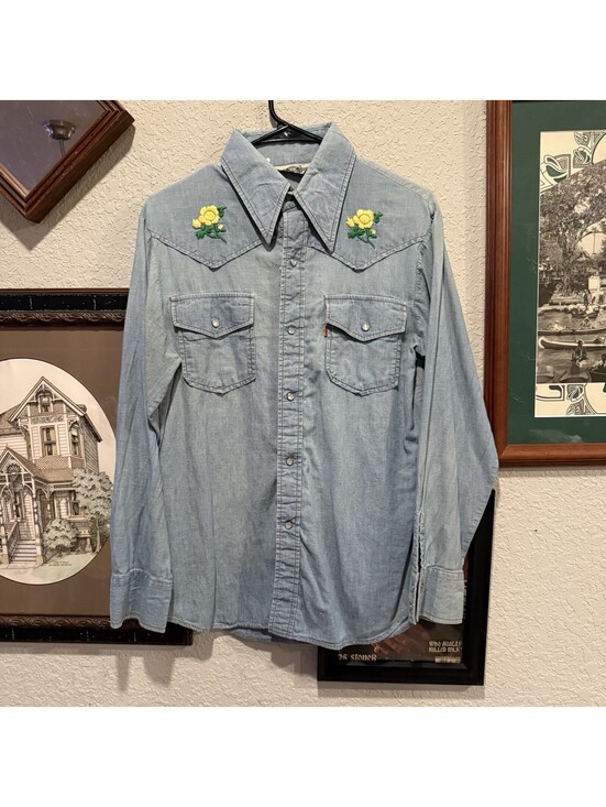 Levi's Tops - Vintage 70s Levi’s Chambray Hand Embroidered Western Button Shirt Size Medium